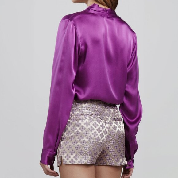 Elizabeth & James Magenta Silk V-Nick Button Down Tunic Blouse Long-sleeve shirt - Picture 2 of 5